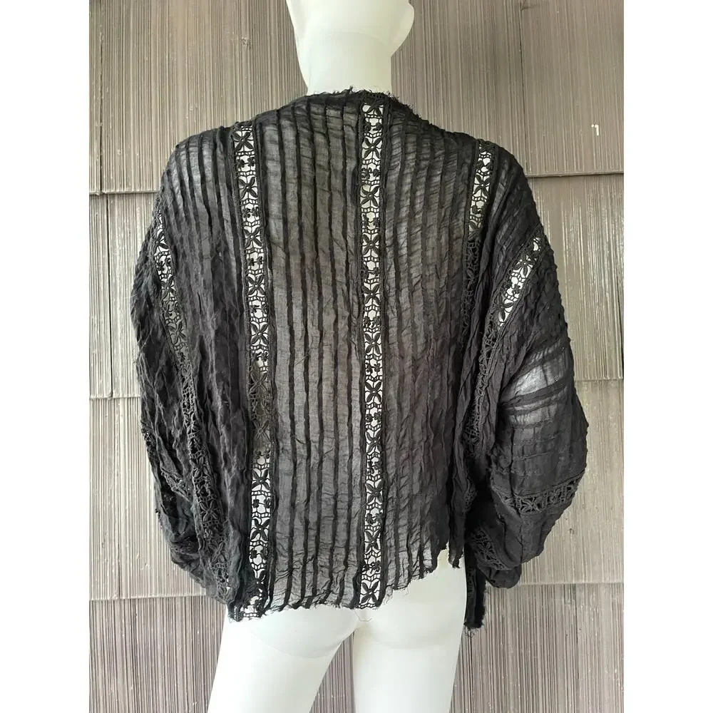 🔥Free People Willow Kimono Black With Lace Open Front XS/S Festival Boho Witchy